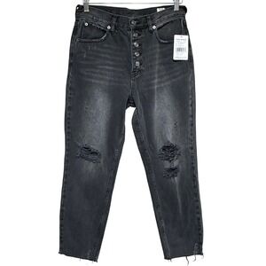 Free People Day Or Night Button Fly High Rise Jeans Womens 28 Black Wide Leg
